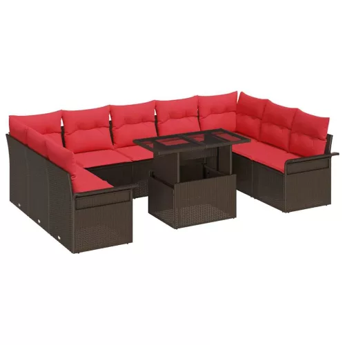  Kerti Kanapé Szett párnával párnával 10 pcs Barna Poly Rattan