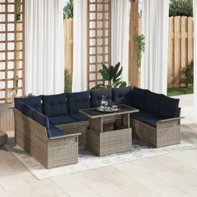    Kerti Kanapé Szett párnával párnával 10 pcs Szürke Poly Rattan