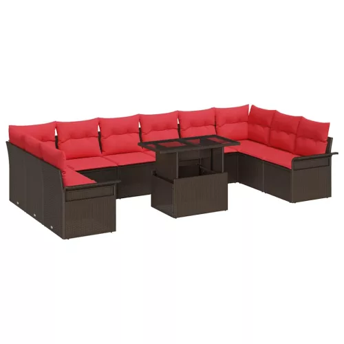  Kerti Kanapé Szett párnával párnával 11 pcs Barna Poly Rattan