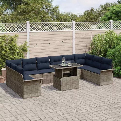  Kerti Kanapé Szett párnával párnával 11 pcs Szürke Poly Rattan