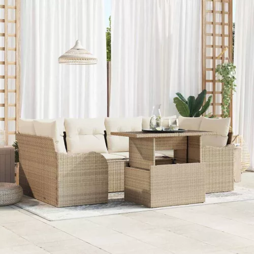  Kerti Kanapé Szett 7 pcs Bézs 100 x 55 x 73 cm Poli rattan