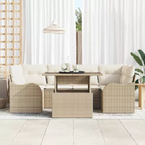  Kerti Kanapé Szett 7 pcs Bézs 100 x 55 x 73 cm Poli rattan
