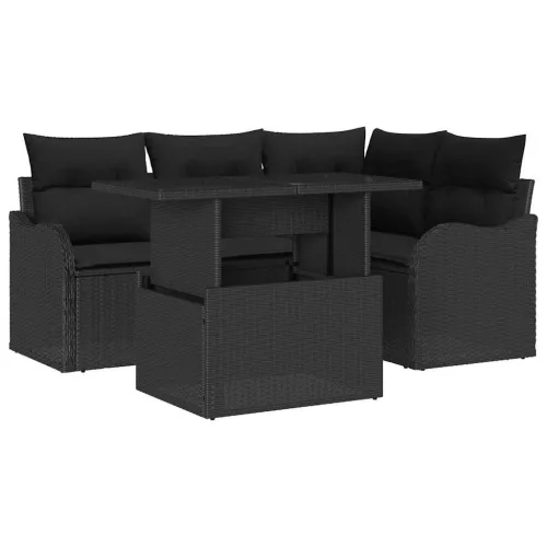  Kerti Kanapé Szett párnával párnával 5 pcs Fekete Poly Rattan
