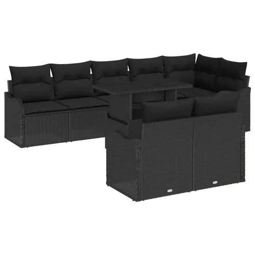  Kerti Kanapé Szett párnával párnával 9 pcs Fekete Poly Rattan