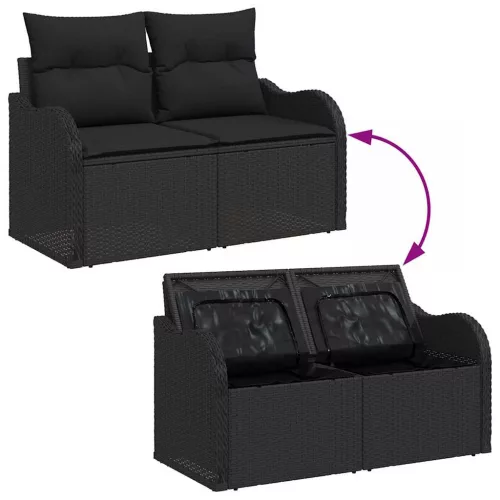  Kerti Kanapé Szett párnával párnával 9 pcs Fekete Poly Rattan