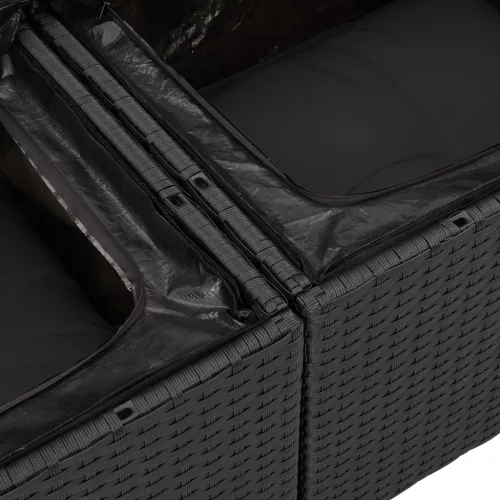 7 részes Kerti Kanapé Szett Párnákkal Fekete Poli Rattan