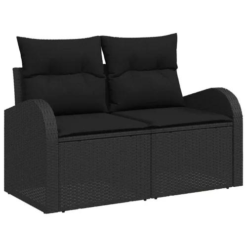  Kerti Kanapé Szett párnával tárolóval 8 pcs Fekete Poli rattan