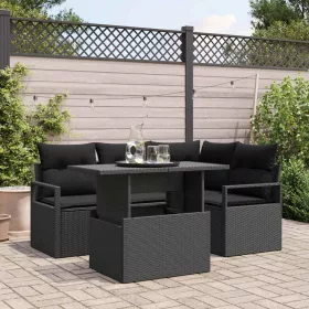    Kerti Kanapé Szett párnával tárolóval 5 pcs Fekete Poli rattan