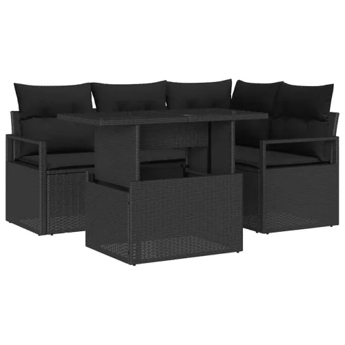  Kerti Kanapé Szett párnával tárolóval 5 pcs Fekete Poli rattan