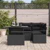  Kerti Kanapé Szett párnával tárolóval 5 pcs Fekete Poli rattan