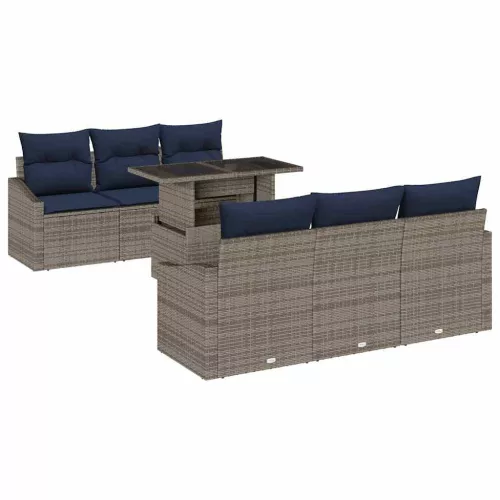  Kerti Kanapé Szett párnával tárolóval 7 pcs Szürke polirattan