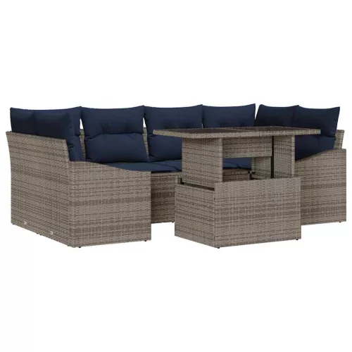  Kerti Kanapé Szett tárolóval 7 pcs Szürke Poli rattan