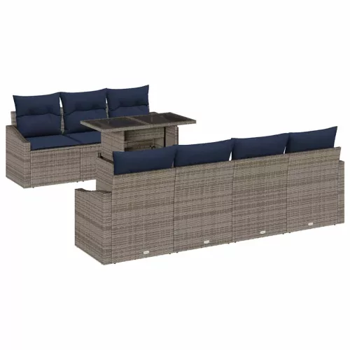  Kerti Kanapé Szett párnával tárolóval 8 pcs Szürke polirattan