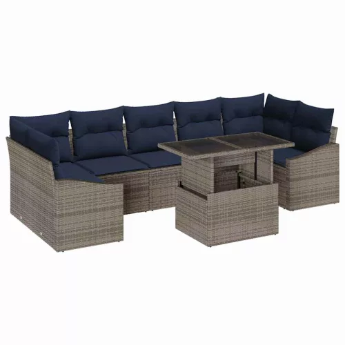  Kerti Kanapé Szett tárolóval 8 pcs Szürke Poli rattan