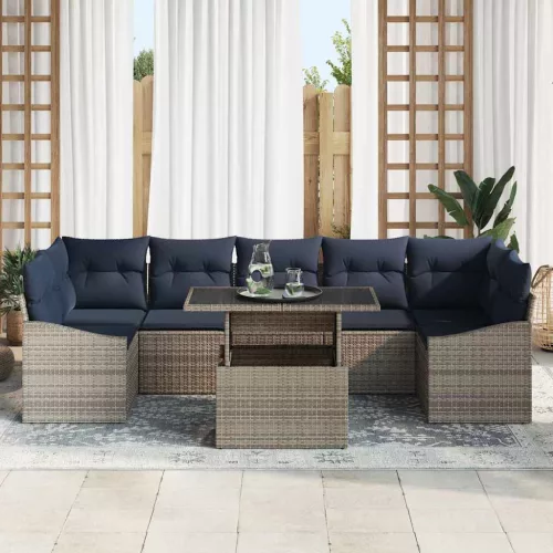  Kerti Kanapé Szett tárolóval 8 pcs Szürke Poli rattan