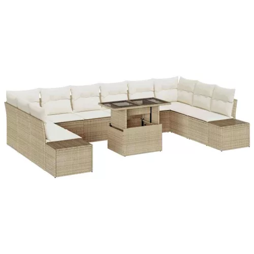  Kerti Kanapé Szett tárolóval 11 pcs Bézs Poli rattan