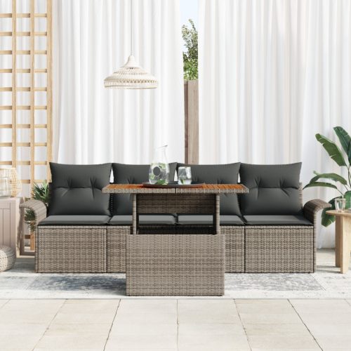  5 darabos kerti kanapé szett párnákkal szürke poli rattannal