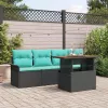  Kerti Kanapé Szett tárolóval 5 pcs Fekete Poli rattan