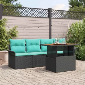  Kerti Kanapé Szett tárolóval 5 pcs Fekete Poli rattan