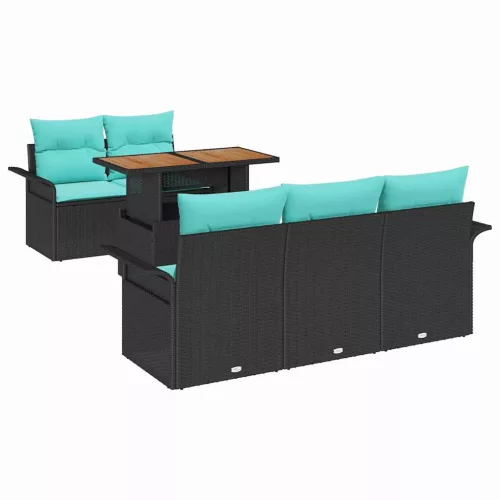  Kerti Kanapé Szett tárolóval 6 pcs Fekete Poli rattan