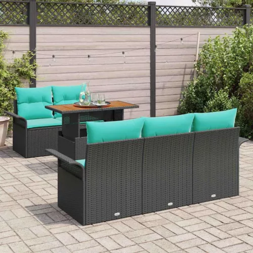  Kerti Kanapé Szett tárolóval 6 pcs Fekete Poli rattan