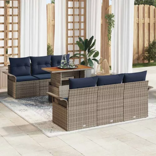  Kerti Kanapé Szett tárolóval 7 pcs Szürke Poli rattan