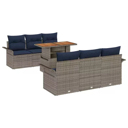  Kerti Kanapé Szett tárolóval 7 pcs Szürke Poli rattan