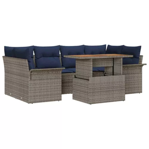  Kerti Kanapé Szett tárolóval 7 pcs Szürke Poli rattan