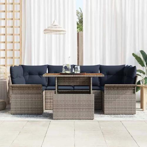  Kerti Kanapé Szett tárolóval 7 pcs Szürke Poli rattan