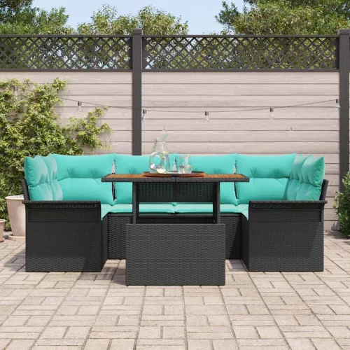  Kerti Kanapé Szett tárolóval 7 pcs Fekete Poli rattan