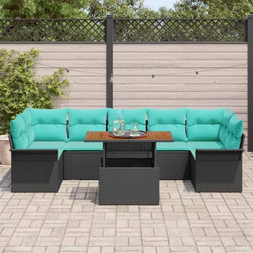  Kerti Kanapé Szett tárolóval 8 pcs Fekete Poli rattan