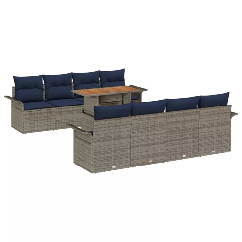  Kerti Kanapé Szett tárolóval 9 pcs Szürke Poli rattan