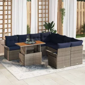  Kerti Kanapé Szett tárolóval 9 pcs Szürke Poli rattan