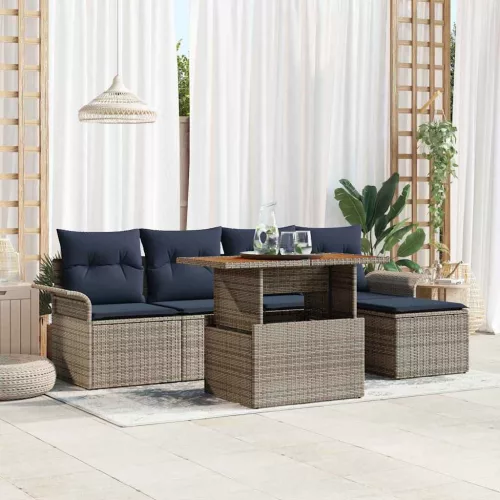 Kerti Kanapé Szett tárolóval 6 pcs Szürke Poli rattan