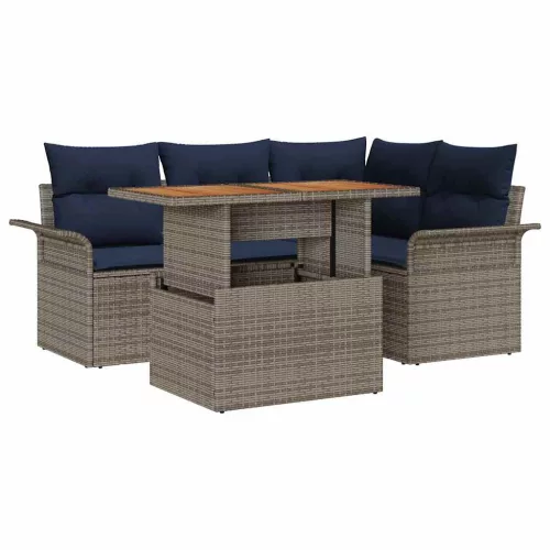  Kerti Kanapé Szett tárolóval 5 pcs Szürke Poli rattan