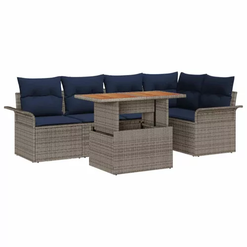  Kerti Kanapé Szett tárolóval 6 pcs Szürke Poli rattan