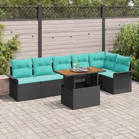  Kerti Kanapé Szett tárolóval 7 pcs Fekete Poli rattan