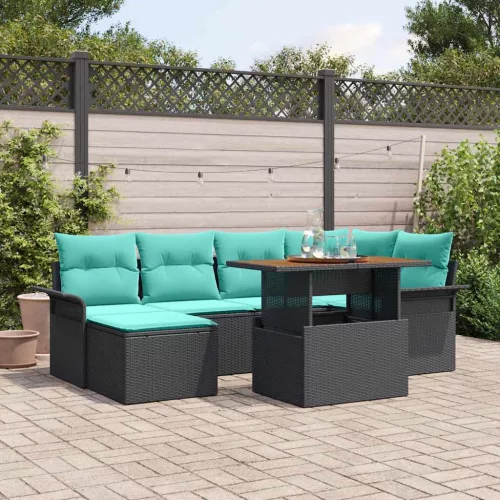  Kerti Kanapé Szett tárolóval 7 pcs Fekete Poli rattan