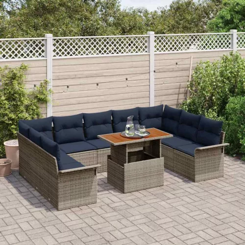  Kerti Kanapé Szett tárolóval 10 pcs Szürke Poli rattan