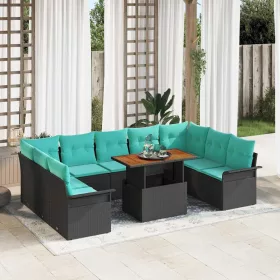  Kerti Kanapé Szett tárolóval 10 pcs Fekete Poli rattan