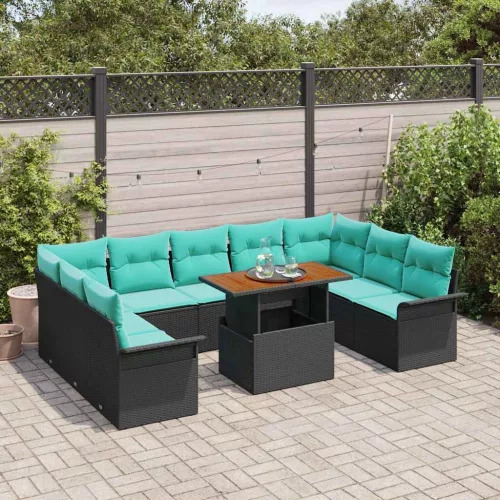  Kerti Kanapé Szett tárolóval 10 pcs Fekete Poli rattan