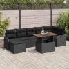  Kerti Kanapé Szett tárolóval 8 pcs Fekete Poli rattan