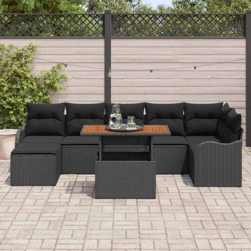  Kerti Kanapé Szett tárolóval 8 pcs Fekete Poli rattan