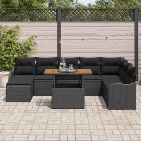  Kerti Kanapé Szett tárolóval 9 pcs Fekete Poli rattan