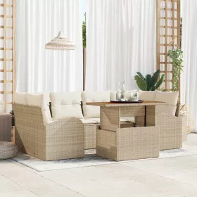  Kerti Kanapé Szett tárolóval 7 pcs Bézs Poli rattan