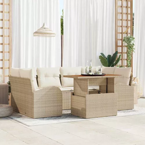  Kerti Kanapé Szett tárolóval 7 pcs Bézs Poli rattan