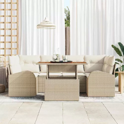  Kerti Kanapé Szett tárolóval 7 pcs Bézs Poli rattan