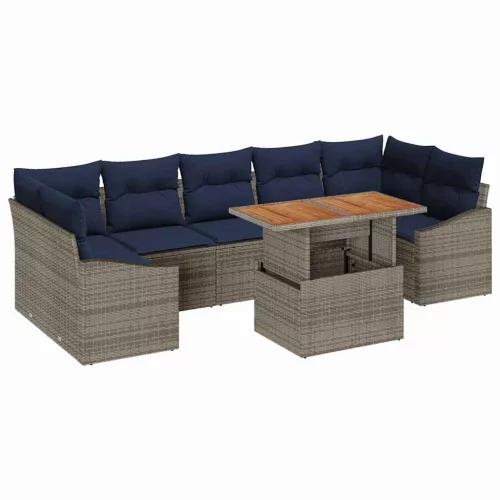  Kerti Kanapé Szett tárolóval 8 pcs Szürke Poli rattan