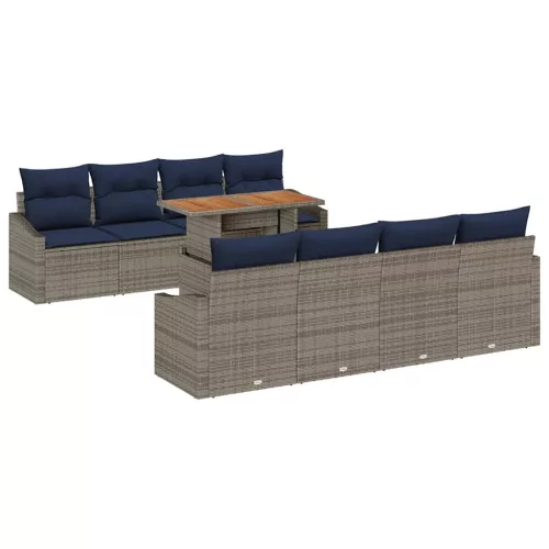  Kerti Kanapé Szett tárolóval 9 pcs Szürke Poli rattan