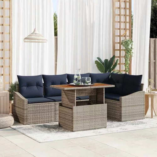  Kerti Kanapé Szett tárolóval 6 pcs Szürke Poli rattan